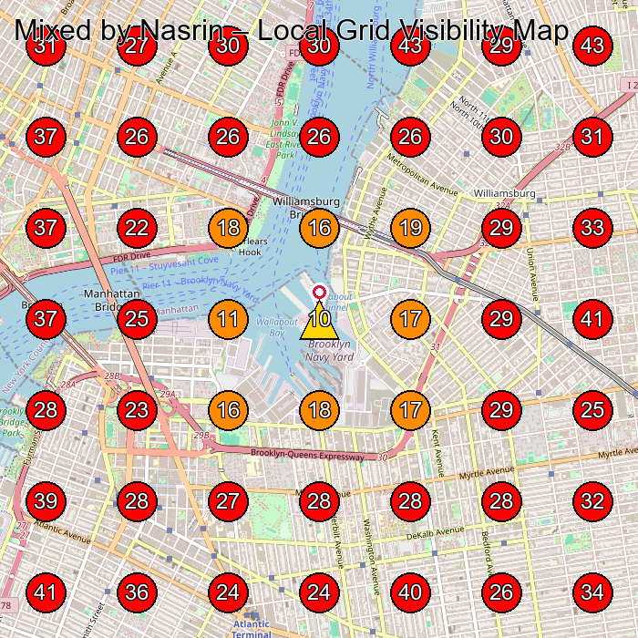 Mixed by Nasrin GeoGrid visibility map for Clothing Store in Brooklyn